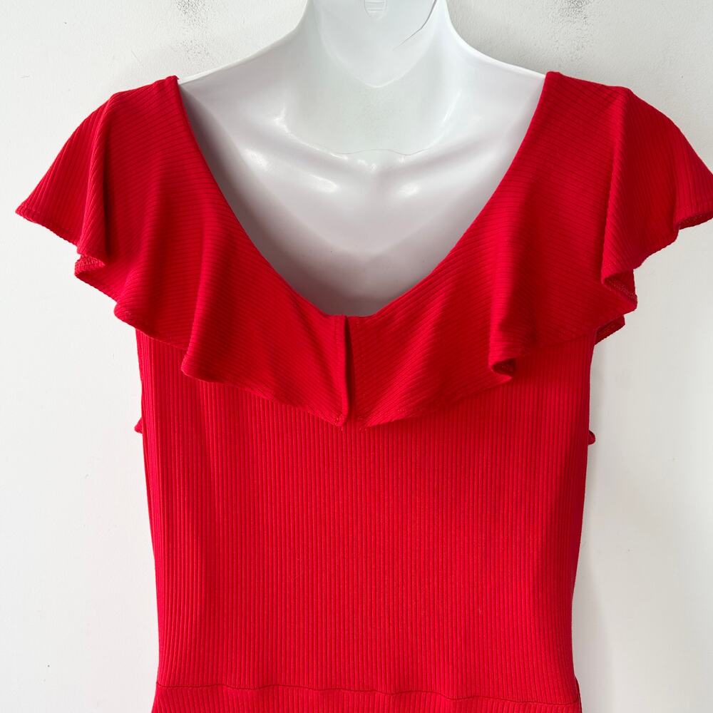 & OTHER STORIES Sleeveless Ruffle Midi Dress Womens Size Large Ribbed Holiday - Picture 5 of 7
